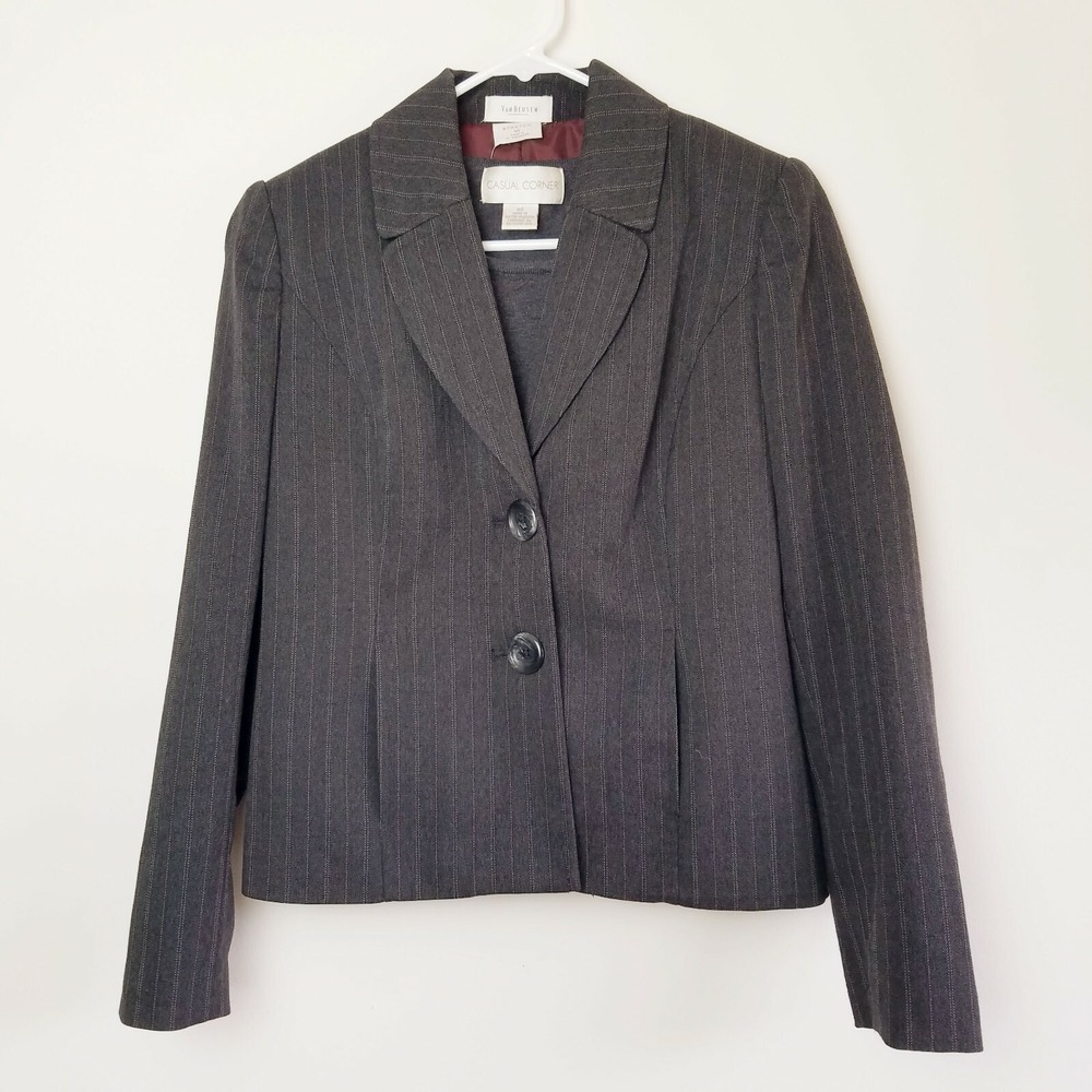 2 Pc Top/Jacket XS Black Gray Casual‎ Corner Knit Sleeveless Van Heusen Striped